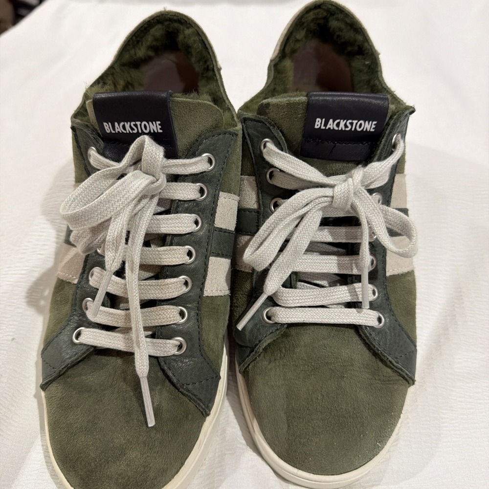 Blackstone Olive Green Suede Shearling Lined Sneakers Low Top Mens 6/Womens 7.5